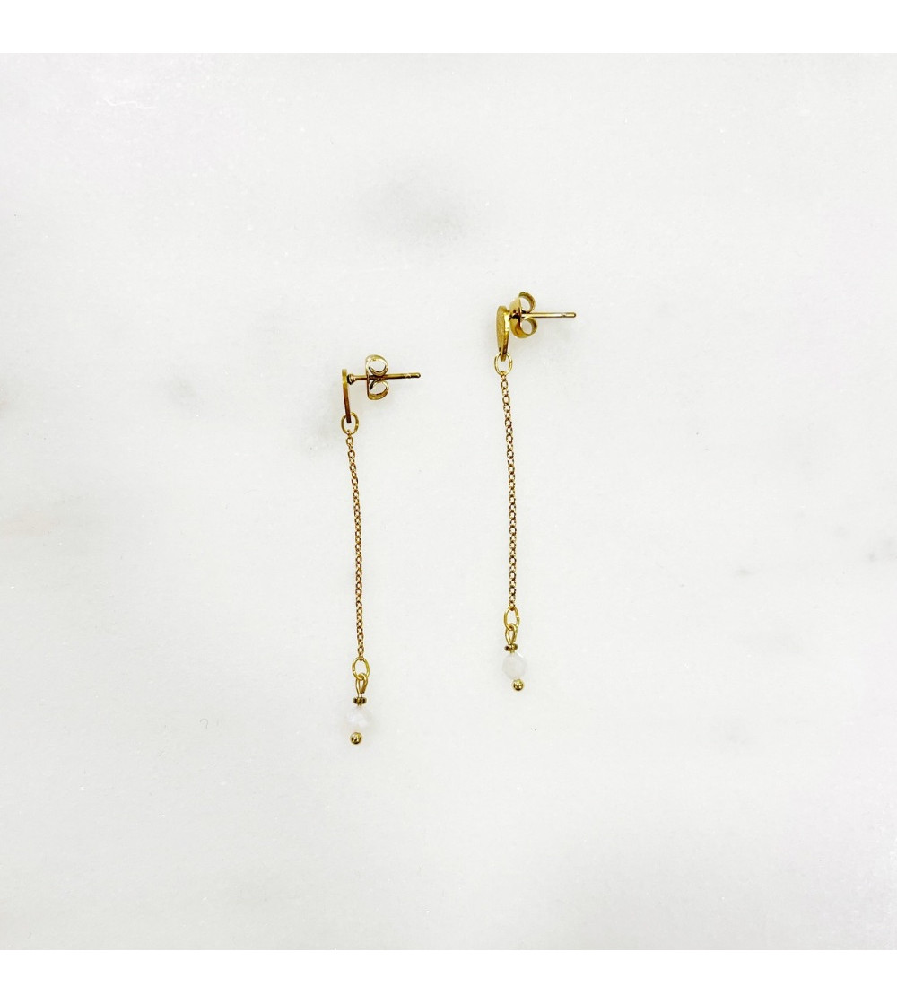 Pendientes para mujer con cadena dorada y perla facetada de piedra semi preciosa